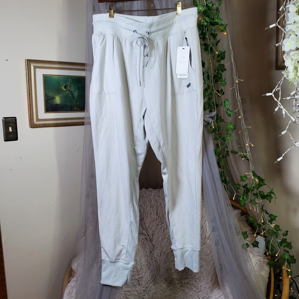 Nine West NWT Tie Waist Casual Mid Rise Grey Joggers Size 2X Relaxed Fit $70‎